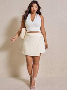 Elaquor Plus Size Shorts Solid Color Simple Fashion Casual Daily - Apricot - View 7