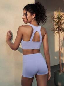 Hanevo Tank Top Pendek Warna Polos Wanita Profesional untuk Pakaian Olahraga Sehari-hari - Purple - View 2