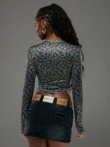 MUSERA Printed Body Long Sleeve Slinky Top Women Street Style Spring Going Out Top Vacation Spring Summer Fall - Coffee Brown - View 3