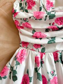 Soleia Women's Casual Rose Print Bandeau Bodycon Spring Mini Dress - White - View 3