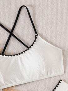 SHEIN Swim Conjunto de bikini de vacaciones de verano para mujer con detalles de flores - Blanco - Ver 3