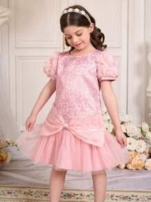 SHEIN 年轻女孩简约时尚休闲日常短袖连衣裙 - 粉色 - 查看 1