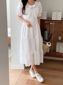 DAZY 女士优雅白色吊带连衣裙，A字型设计，搭配露脐上衣，两件套，夏季修身款 - 白色 - 查看 5