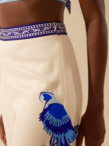 CAJUNI Bird & Palm Print Wide Leg Pants - Multicolor - View 7