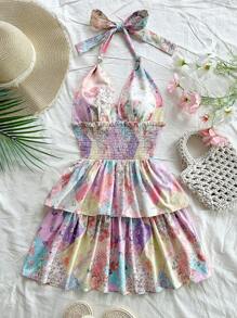Soleia Váy mini bánh cưới mùa xuân và mùa hè, cổ chữ V, thắt eo, dáng chữ A, dành cho nữ, ngày lễ, tiệc trà chiều, lễ hội âm nhạc, trang phục lễ hội âm nhạc, phong cách Bohemian - Nhiều màu - Xem 3