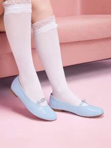 CUCCOO DOLLMOD Women Flat Round Toe Black Patent Leather Mary Jane Shoes, Cute Retro Simple Elegant Fashion - Blue - View 1