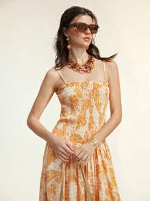 Aveloria 女士节日佩斯利印花系带设计侧开衩下摆吊带长裙