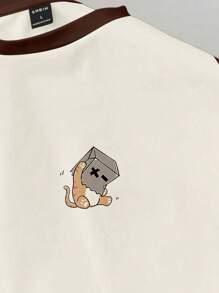 Manfinity Joysei Plus Size Men's Brown Patchwork Knitted T-Shirt, Funny Cartoon Pattern - Multicolor - View 2