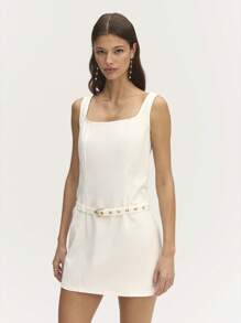 Nöista 夏季系带迷你连衣裙直筒形系带迷你连衣裙，方形领口和可调节肩带 - 无论是盛装打扮还是休闲装扮，都能打造别致的春夏造型！ - 棕色 - 查看 5