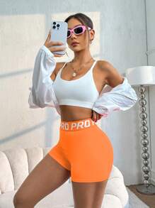 Core Rhythm Women Letter Printed Simple Fitted Casual Yoga Sports Running Shorts Biker Shorts