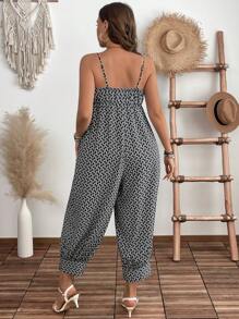 SHEIN LUNE Plus Size Pullover Adjustable Strap Casual Printed Jumpsuit - Black and White - View 2