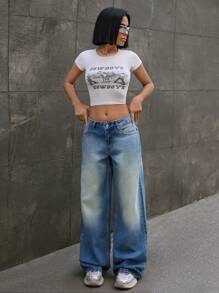 SHEIN WOMEN WIDE LEG LOW WAIST JEANS