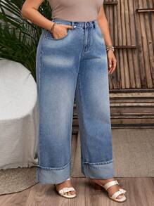 EMERY ROSE Große Größen Urlaub Lässig Verwaschen Locker Gerade Jeans