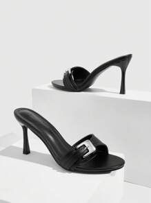 CUCCOO GRLICON Giày cao gót đế xuồng thanh lịch thoải mái cho nữ, giày cao gót đế tròn quai vuông tối giản, da PU màu đen, dùng cho công sở/dự tiệc - màu đen - Xem 9