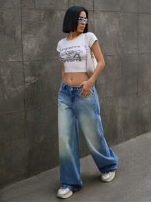 SHEIN WOMEN WIDE LEG LOW WAIST JEANS