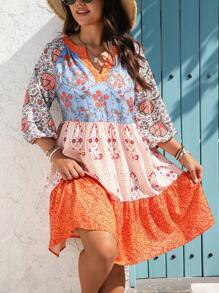 Breezaya Plus Size Women Spring/Summer China Style Holiday Dress, Casual Suitable For Party, Gathering, Streetwear, St. Patrick's Day, Easter, Spring Outfits