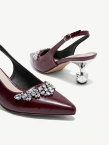 CUCCOO CHICEST 时尚优雅配色蝴蝶结米色尖头高跟鞋，适合宴会、婚礼、通勤、约会、派对春假复活节舞会高跟鞋 - 酒紅色 - 查看 10