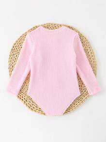 Baby Girl Solid Color Holiday Ruffle Zipper Placket Long Sleeve Beach One-Piece Swimsuit - Pink - View 2