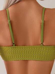 SHEIN Swim Conjunto de traje de baño de 2 piezas para vacaciones de verano, de tela de jacquard amarillo mostaza con sujetador y Bottom con cortes laterales y atar a la cintura, para la playa