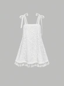 SHEIN MOD Rochie albă boho croșetată cu ciucuri, vacanță, stil hippie chic, casual, boemă, rochie de vacanță, rochie de primăvară-vară, ținută cowgi, ținută de concert pentru femei, ținute western pentru femei, ținute de plajă pentru femei, top hippie