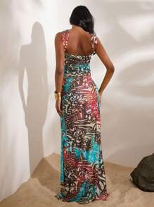 Opulessa Jupe maille imprimée taille haute ourlet sirène pour femmes