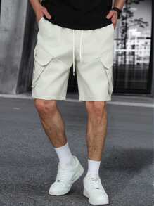 Manfinity Homme Quần short nam màu trơn phong cách đơn giản thường ngày mặc hàng ngày - trắng - Xem 4