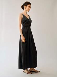 Chiquease Women's Slip-On Long Dress With Mesh Insert & Hollow-Out Design - Black - View 3