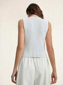 SHEIN LUNE 春夏通勤简约女士渐变色精致针织无袖吊带背心上衣 - 白色 - 查看 2