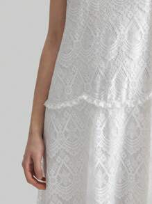 Ontre Women's 2025 New Elegant Sleeveless Solid Color Lace Super Long Dress, Bohemian Style, Vacation, Holiday, Spring - White - View 4