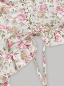 SHEIN MOD Blusa con mangas abullonadas, lazo y estampado floral para mujer, apta para uso casual de oficina, atuendo de los 90, blusas para salir, looks de playa, vacaciones, cruceros, brunch, primavera, estilos occidentales, país, playa, ropa de los 90, outfits de primavera/verano para mujer, ropa modesta, vestidos con volantes, romántica, blusas elegantes para mujer
