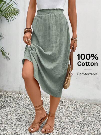 SHEIN Frenchy Solid Paperbag Waist Skirt Winter