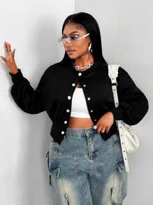 Maweii 大码女式束腰夹克，轻便长袖外套 - 黑色 - 查看 4