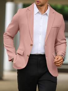 Manfinity Mode 1 件男士秋季立领长袖单排扣西装外套，适合通勤和日常穿着