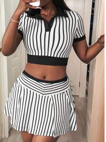 Slaydiva Spring/Summer New Music Festival Western Style Boho Easter Nashville Birthday Party Graduation Student Daily Casual All-Match Versatile Leisure Holiday Cruise Beach Sunbathing Viral Streetwear Back To School Minimalist Casual Sports Streetwear Striped Texture Pleated Women Set - Black and White - View 6