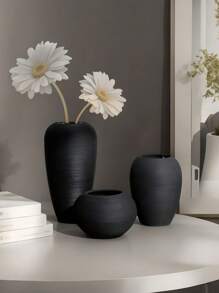 1pc Nordic Modern Creative Ceramic Vase, Black Ceramic Art Vase,Textured Vase,Ornament Craft Decoration For Home Living Room Tv Cabinet Display Flower Arrangement