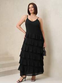 Chikora Plus Size Ruffle Hem Elegant & Romantic Camisole Dress