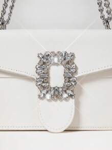 Clariva Túi đeo chéo đính đá Rhinestone, Túi đeo vai mini dạng xích, Túi xách lấp lánh dành cho nữ & Ví vuông Quà tặng Giáng sinh mùa đông - trắng - Xem 6
