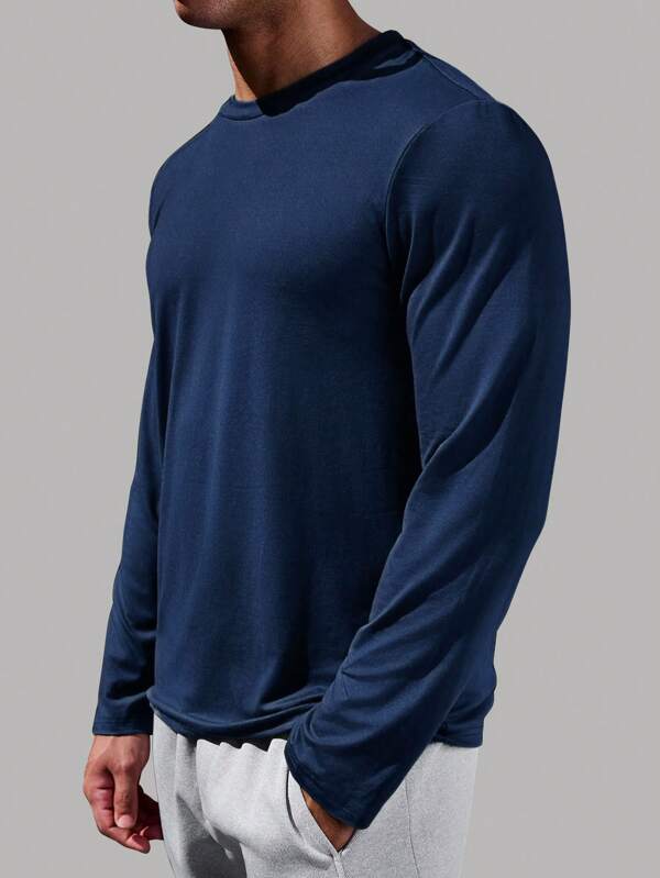 Manfinity EMRG Men's Solid Color Round Neck Casual Long Sleeve T-Shirt, Autumn