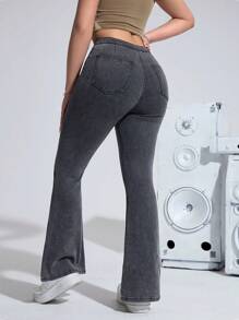 SHEIN Privé Pantalones vaqueros de campana ajustados con efecto desgastado lavado