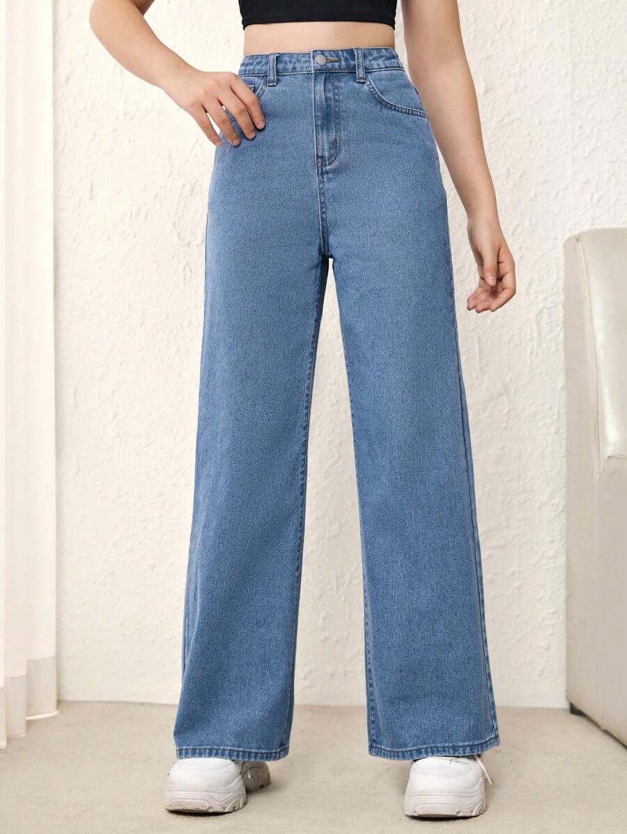 SHEIN Teen Girl Slant Pocket Straight Leg Jeans