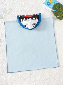 SHEIN Baby Boy Cartoon Shark Hooded Beach Towel, Suitable For Summer Casual Holidays, Beach, Sea And Hot Springs - Multicolor - View 2