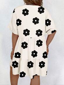 EMERY ROSE 大码女式花卉印花 V 领宽松蝙蝠袖休闲短袖连衣裙，春夏