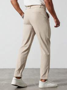 Manfinity Mode Calças de terno masculinas, calças de terno retas casuais tecidas masculinas, estilo longo adequado para primavera e verão