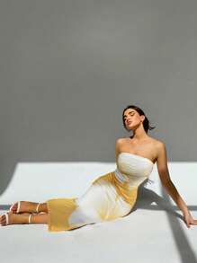 Aloruh Romantic Strapless Floral Print Bodycon Dress For Women - Multicolor - View 5