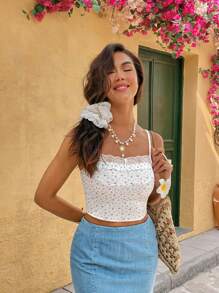 Chiquease Women's Romantic Ditsy Floral Contrast Lace Camisole