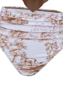 Swim Lushoire Set de 2 piezas de bikini de talle alto con volantes y estampado de árbol para mujeres, ideal para vacaciones de verano en la playa