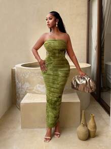 BamGleam 女士扎染抹胸连衣裙，简约时尚，休闲日常穿着 - 彩色 - 查看 5