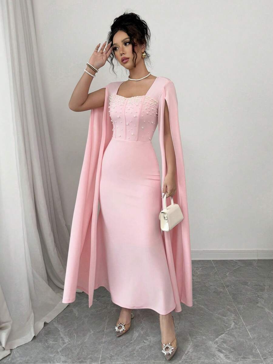 Elenzga Váy dạ hội đính hạt bodycon màu hồng sang trọng cao cấp dành cho nữ, váy maxi dự tiệc - Hồng - Xem 1