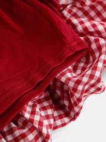 Girlism Teen Girls Sweet Retro Butterfly Check Ruffle Strap Bubble Dress / Back-To-School Outfit, Cute, Holiday Family Outdoor Spring Picnic Everyday Wear, Suitable For Various Occasions - Red and White - View 6