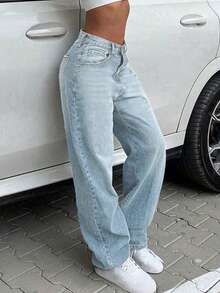 女士复古宽松男友风直筒牛仔裤